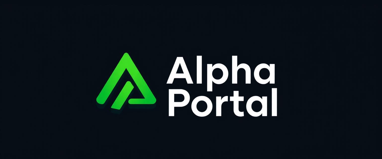 A sleek and modern logo design for 'Alpha Portal', incorporating a Web3 DeFi aesthetic