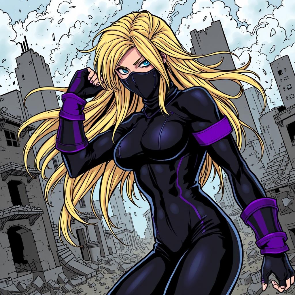 A striking female villain with long, dirty blonde hair that flows dramatically