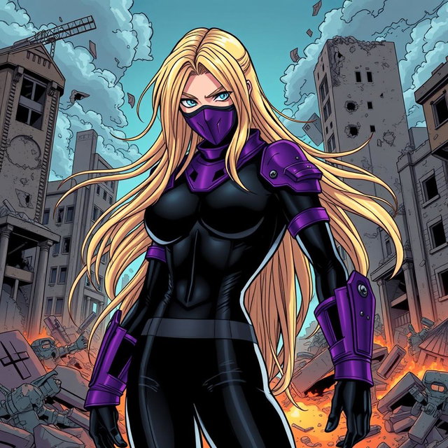 A striking female villain with long, dirty blonde hair that flows dramatically