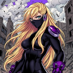 A striking female villain with long, dirty blonde hair that flows dramatically