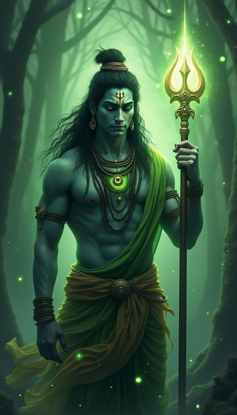 A powerful and ethereal digital painting of Lord Shiva, depicted with a divine aura