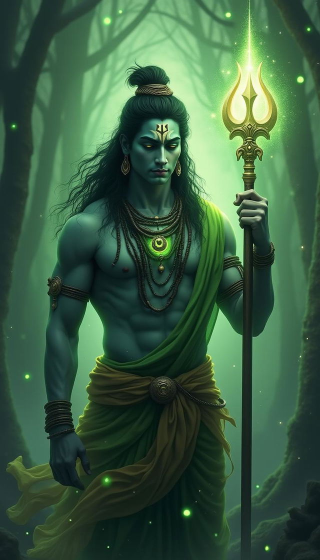A powerful and ethereal digital painting of Lord Shiva, depicted with a divine aura