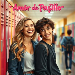 A movie poster depicting a romantic storyline about teenage love, titled 'Amor de Pasillo'