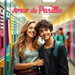 A movie poster depicting a romantic storyline about teenage love, titled 'Amor de Pasillo'
