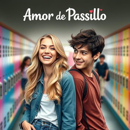 A movie poster depicting a romantic storyline about teenage love, titled 'Amor de Pasillo'