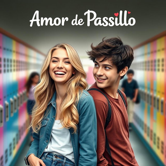 A movie poster depicting a romantic storyline about teenage love, titled 'Amor de Pasillo'