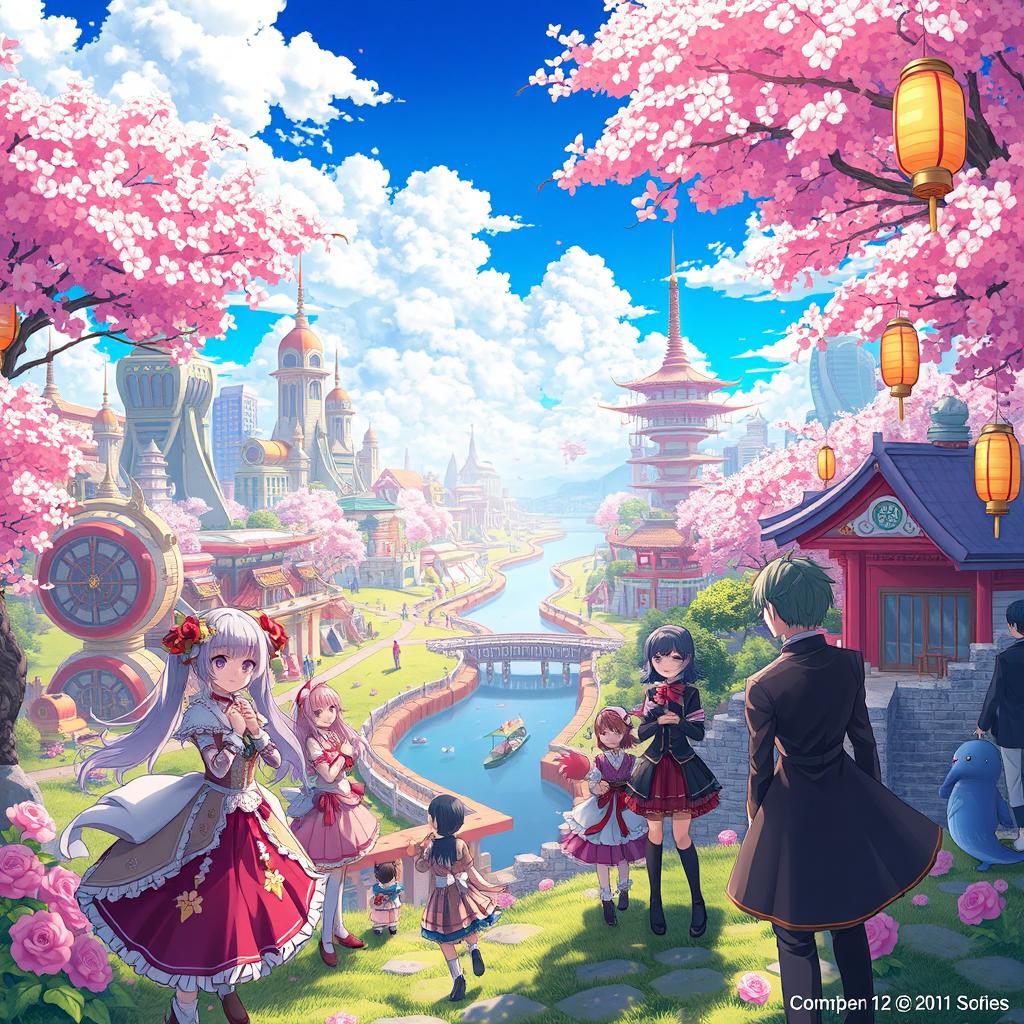 A vibrant manga anime world filled with colorful landscapes and fantastical creatures