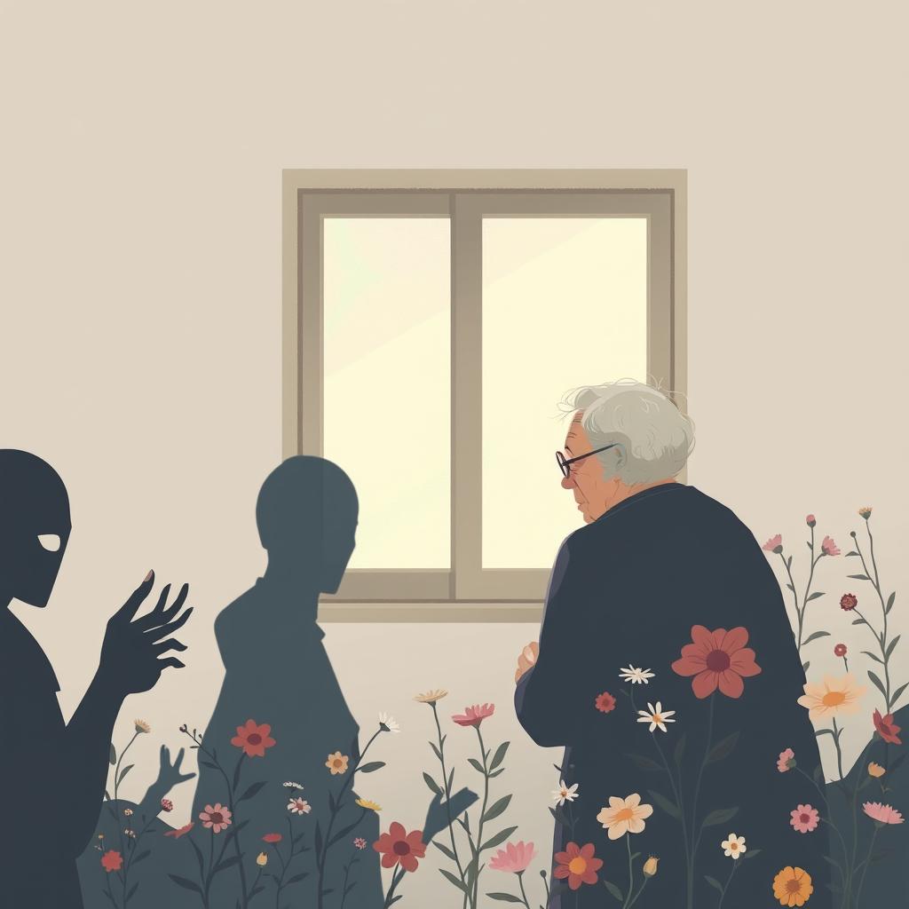 A conceptual artwork representing the theme of violence against the elderly