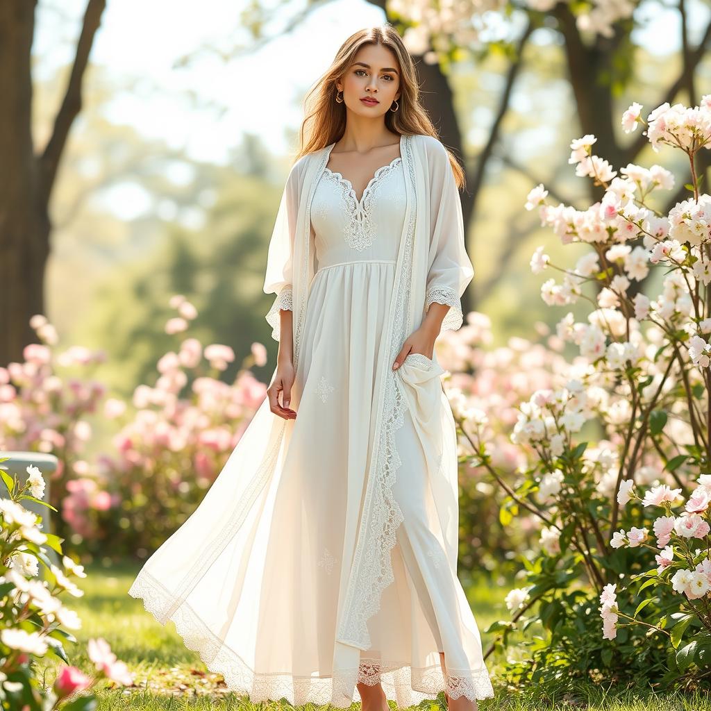 A beautifully designed fashion illustration showcasing elegant cotton and muslin longwear clothing