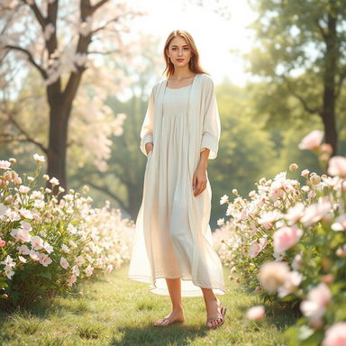 A beautifully designed fashion illustration showcasing elegant cotton and muslin longwear clothing