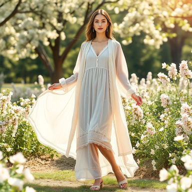 A beautifully designed fashion illustration showcasing elegant cotton and muslin longwear clothing