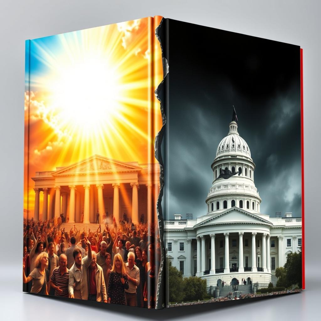 A visually striking book cover split into two distinct halves: on the left, a vibrant and radiant depiction of the Temple of Solomon, glistening under bright sunlight with numerous people celebrating around