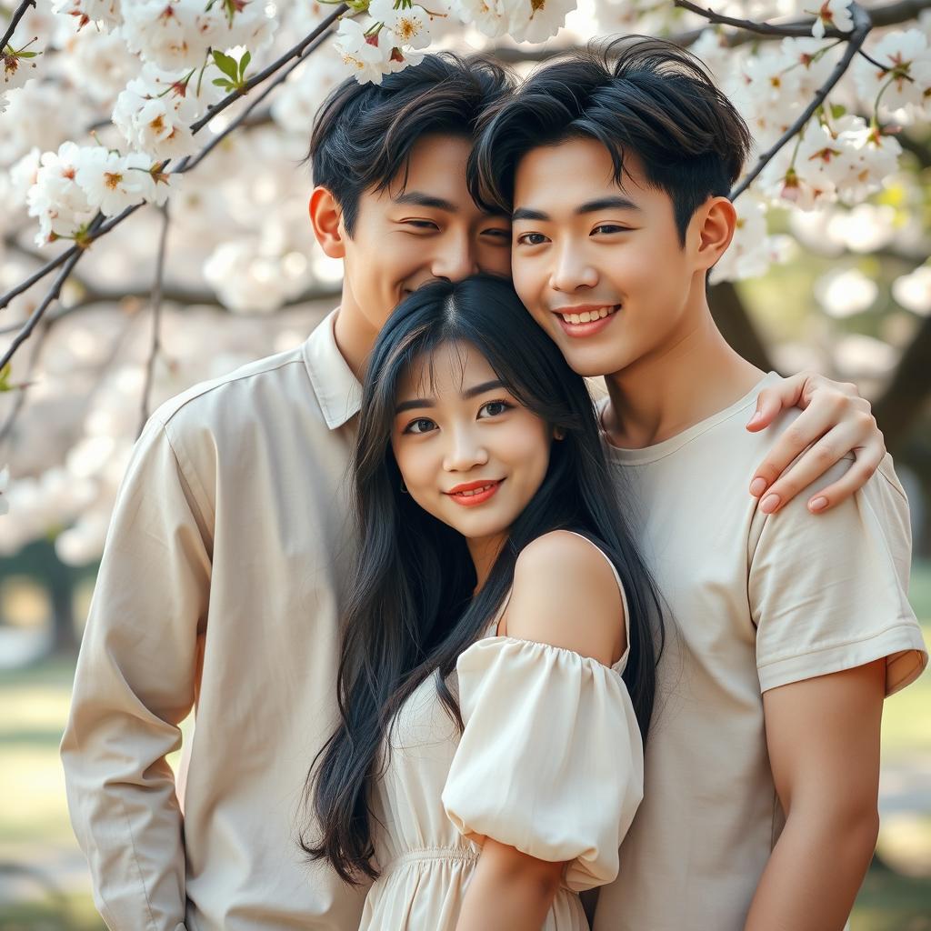 A charming scene capturing Ji-hoon, a handsome 30-year-old Korean man, leaning closely to Soo-ah, an attractive 28-year-old Korean woman