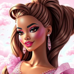 A stunning depiction of Zendaya in a glamorous Barbie-style aesthetic, featuring vibrant colors and playful designs