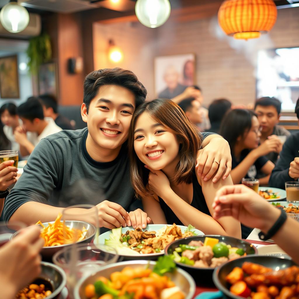 In a lively BBQ restaurant filled with friends enjoying delicious food