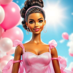 An enchanting representation of Zendaya reimagined in a Barbie-style theme, radiating elegance and charm