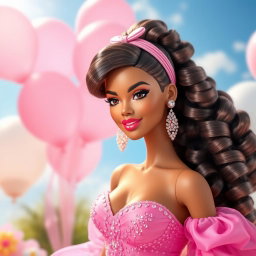 An enchanting representation of Zendaya reimagined in a Barbie-style theme, radiating elegance and charm