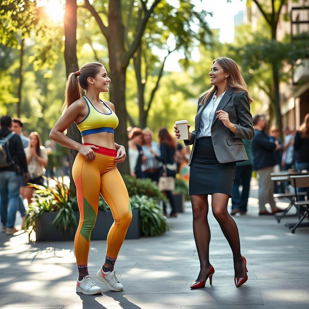 A lively scene featuring two women deep in conversation
