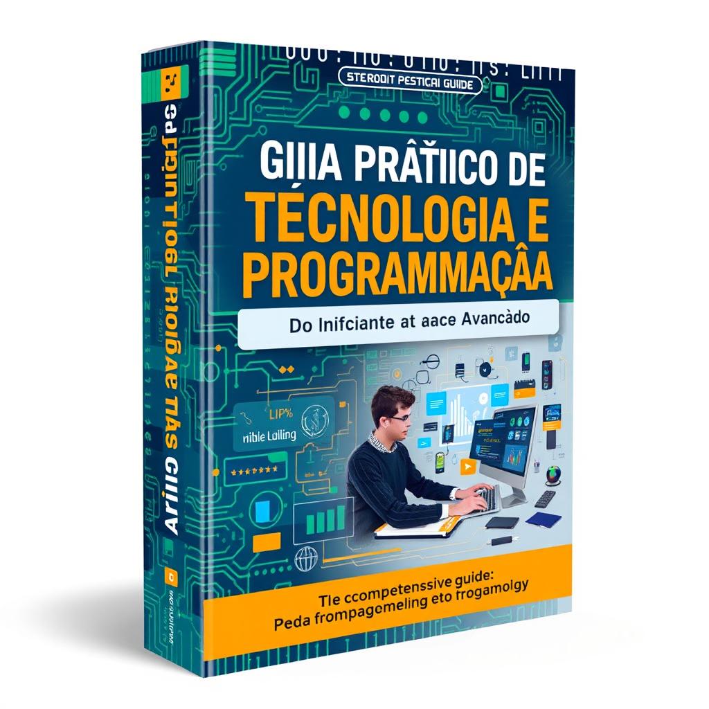 A comprehensive book cover design for a practical guide on technology and programming titled 'Guia Prático de Tecnologia e Programação: Do Iniciante ao Avançado'