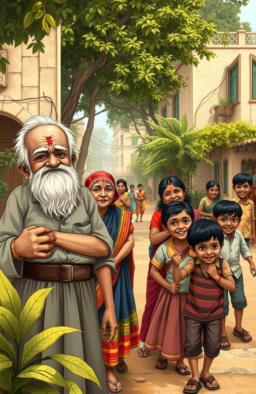 A nostalgic, richly detailed scene from semi-urban Srikakulam in pre-independent India, capturing the essence of a bygone era