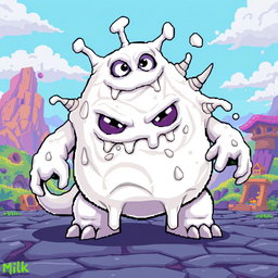A pixel art character of a milk monster boss in a game
