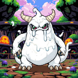 A pixel art character of a milk monster boss in a game