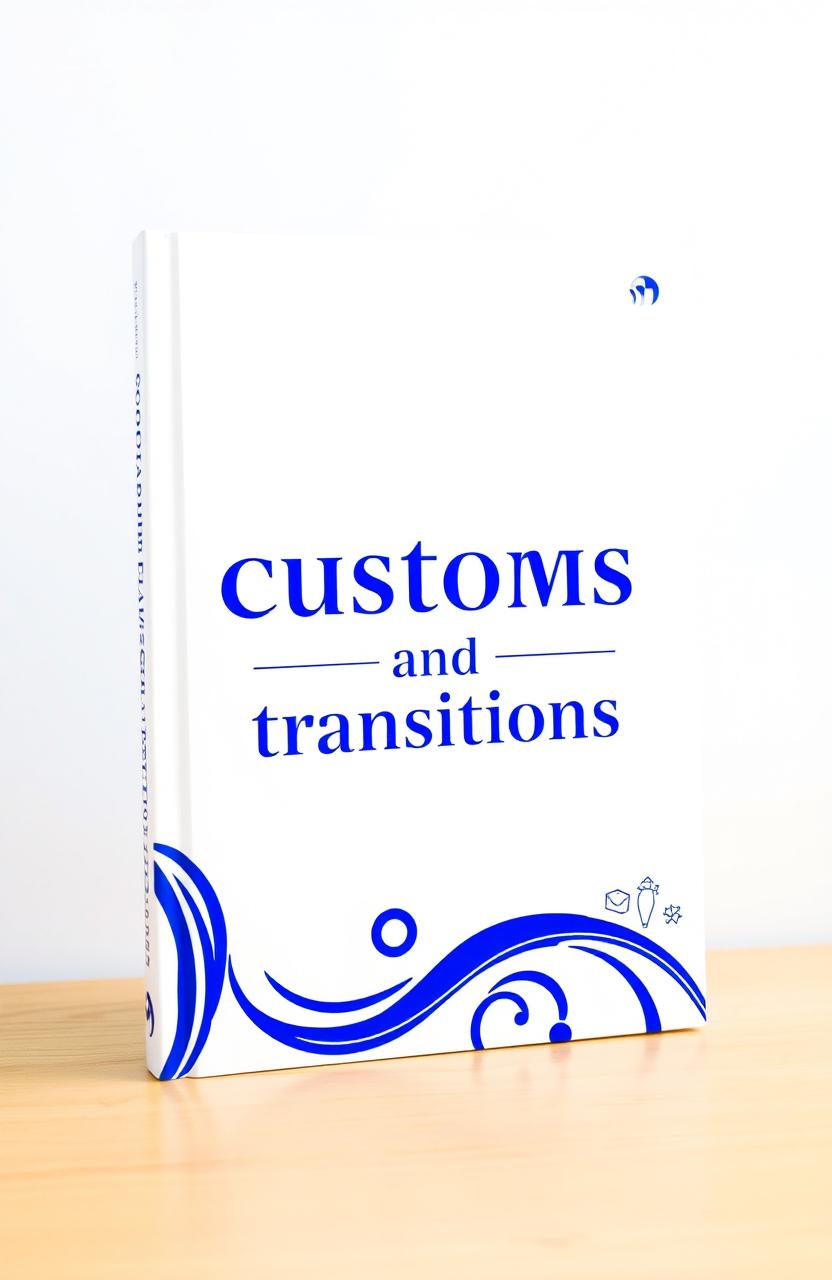 A minimalist book cover design featuring a seamless blend of white and royal blue colors, representing themes of customs and transitions