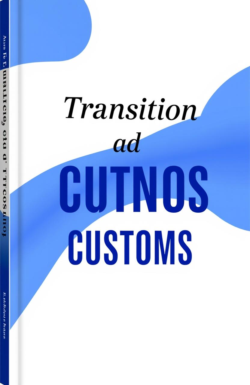 A book cover design featuring a clean white background symbolizing clarity and openness, with bold royal blue elements representing transition and customs