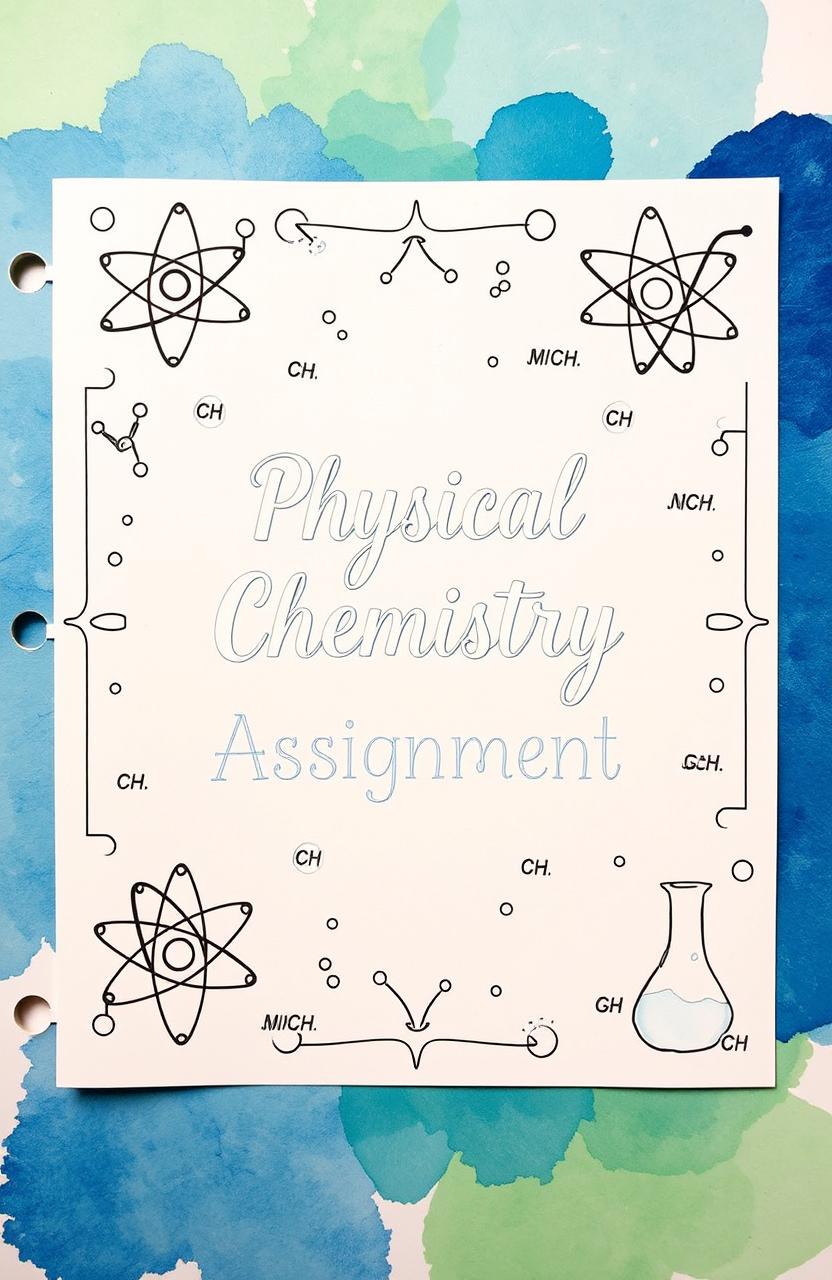 A beautifully crafted handmade cover page for a physical chemistry assignment, featuring intricate geometric designs and molecular structures