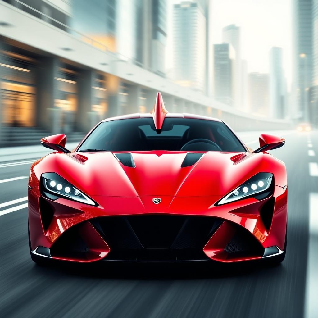 An elegant sports car with a stunning front design resembling a rooster's peak