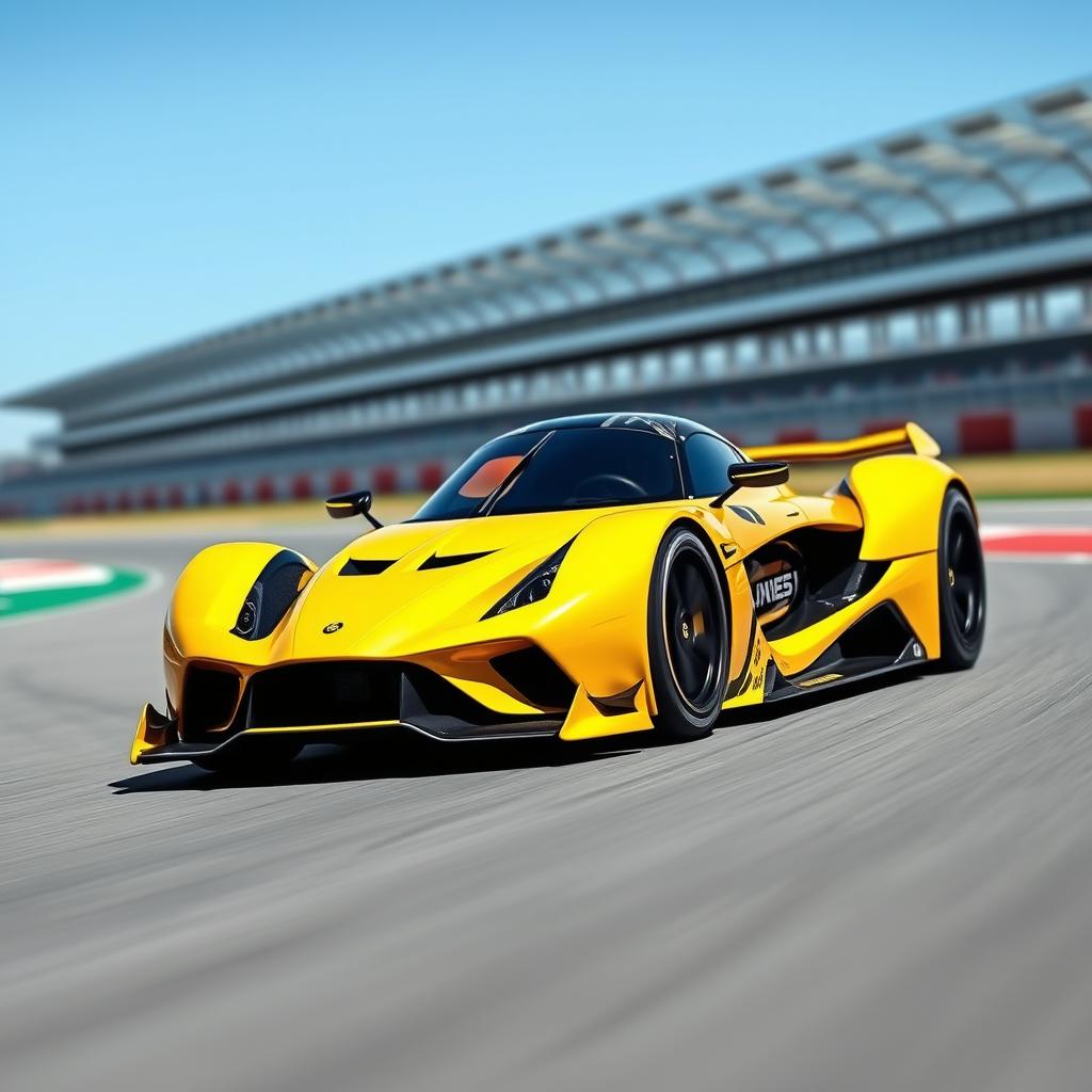 A stunning hybrid car design that combines the aerodynamic features of a Formula One racing car with the iconic style of a Lotus sports car