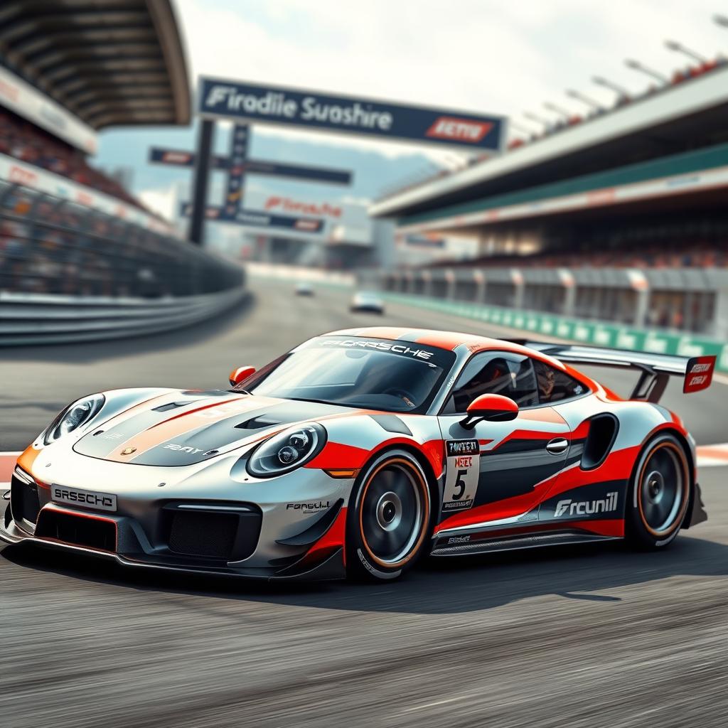 A hybrid vehicle combining the sleek and aerodynamic design of a Formula One racing car with the sporty elegance of a Porsche