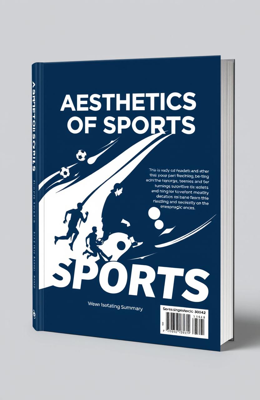 Modern book cover design for 'Aesthetics of Sports' featuring a deep navy blue and white color scheme