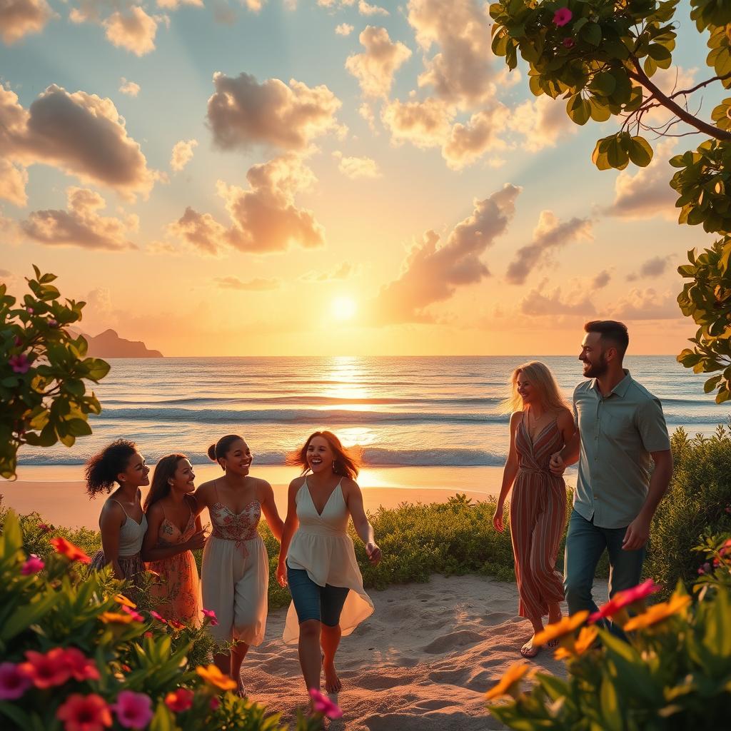 A serene and joyful landscape depicting the essence of true happiness