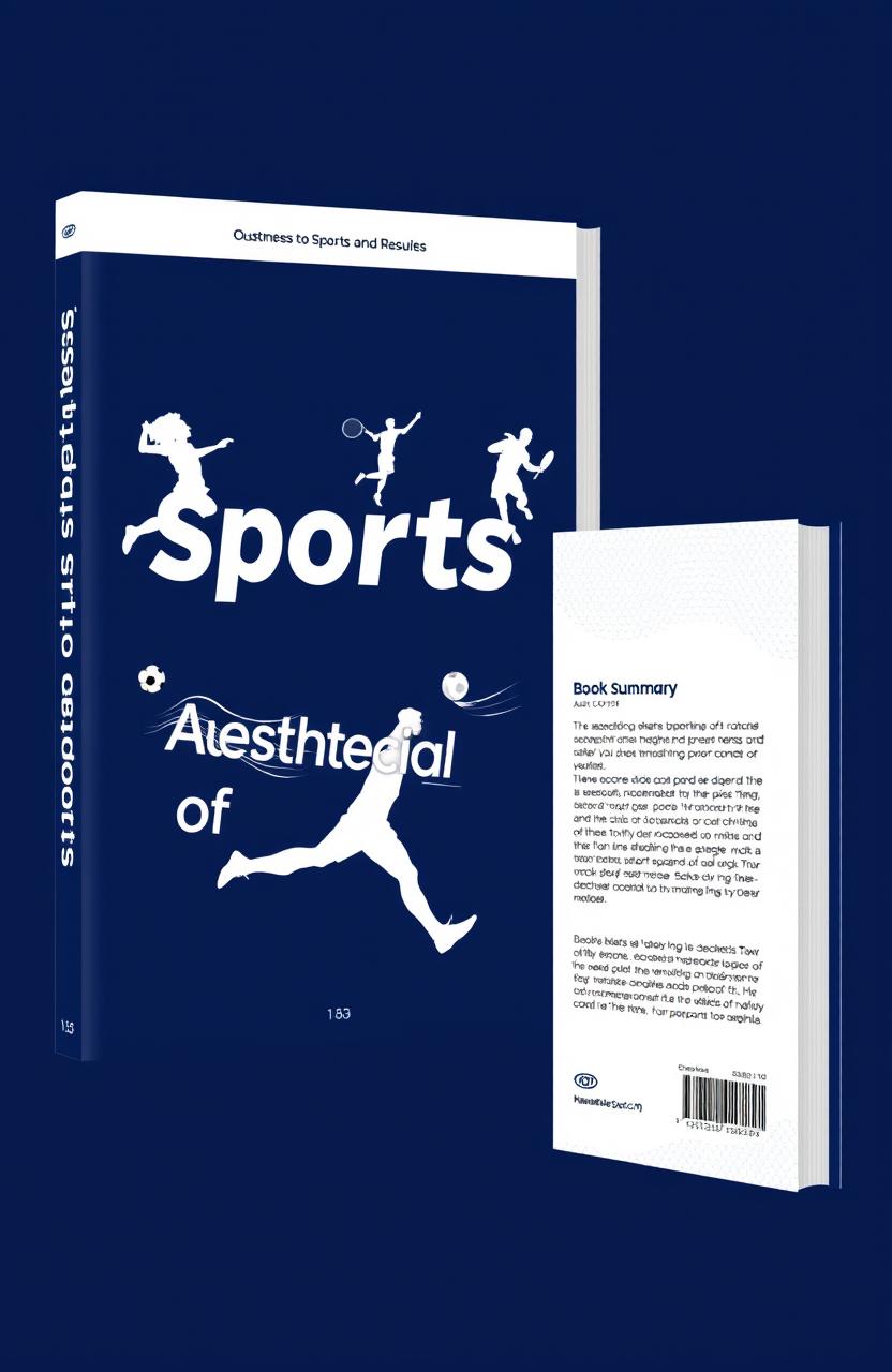 Modern book cover design for 'Aesthetics of Sports' featuring a deep navy blue and white color scheme