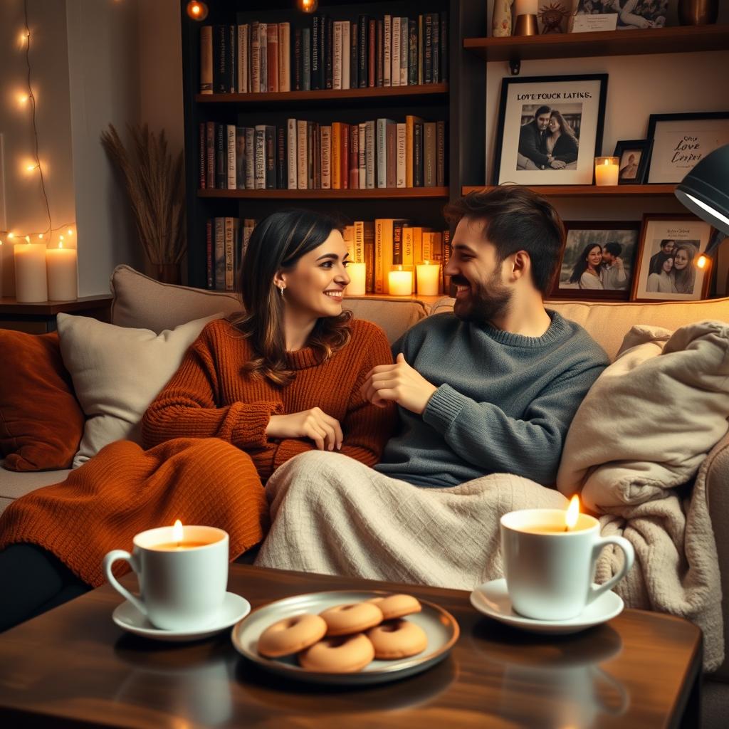 A cozy, intimate setting showcasing a couple enjoying quality time together