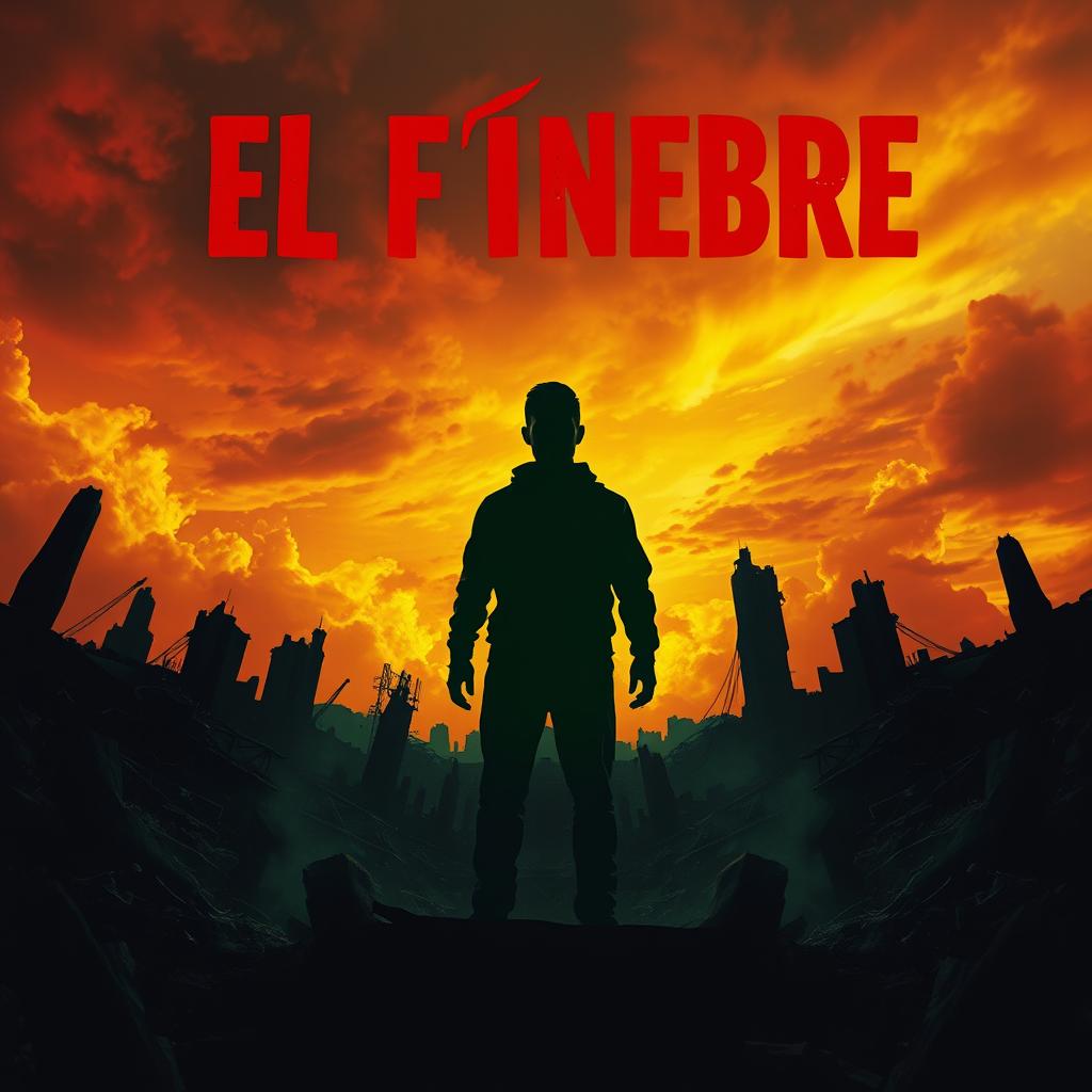 A man standing amidst ruins and darkness, with an enigmatic presence