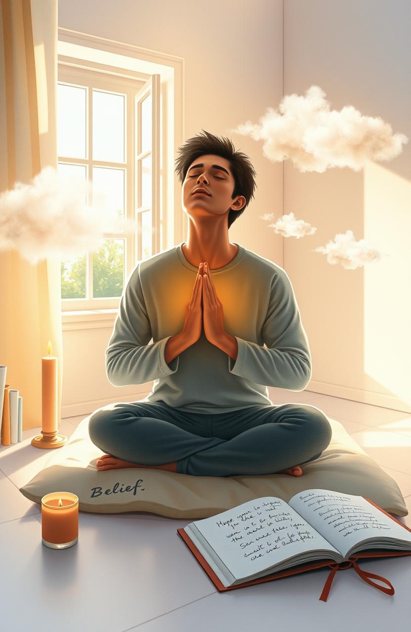 A serene scene depicting an individual in prayer, embodying deep faith and patience