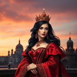 A stunning and enchanting book cover design featuring the beautiful Queen of Hearts playing card as the central focus