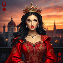 A stunning and enchanting book cover design featuring the beautiful Queen of Hearts playing card as the central focus