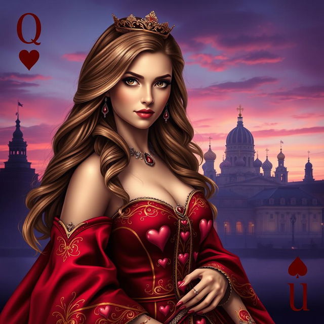 A beautiful book cover design featuring the Queen of Hearts playing card as the central focus