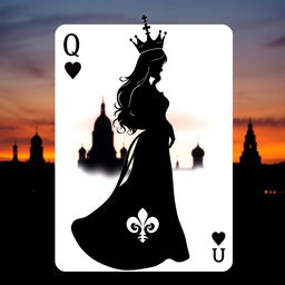 A visually striking book cover design featuring the silhouette of the Queen of Hearts playing card elegantly portrayed at the center