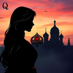 An enchanting book cover design showcasing the silhouette of the Queen of Hearts playing card as the focal point