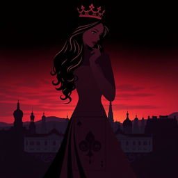 A stunning book cover design featuring a silhouette of the Queen of Hearts playing card as the central figure