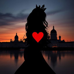 A stunning book cover design featuring a silhouette of the Queen of Hearts playing card as the central figure