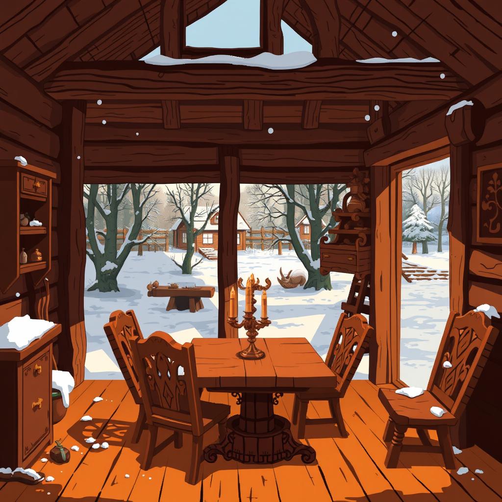 A cozy indoor scene depicting a warm cottage during the Viking Era