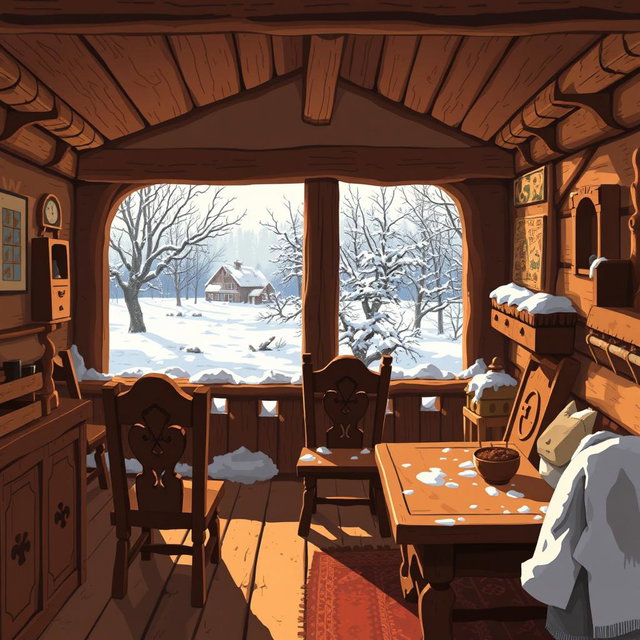 A cozy indoor scene depicting a warm cottage during the Viking Era