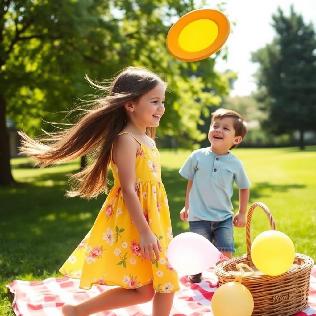 A heartwarming scene of a girl and boy enjoying a sunny day in a park