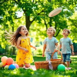 A heartwarming scene of a girl and boy enjoying a sunny day in a park