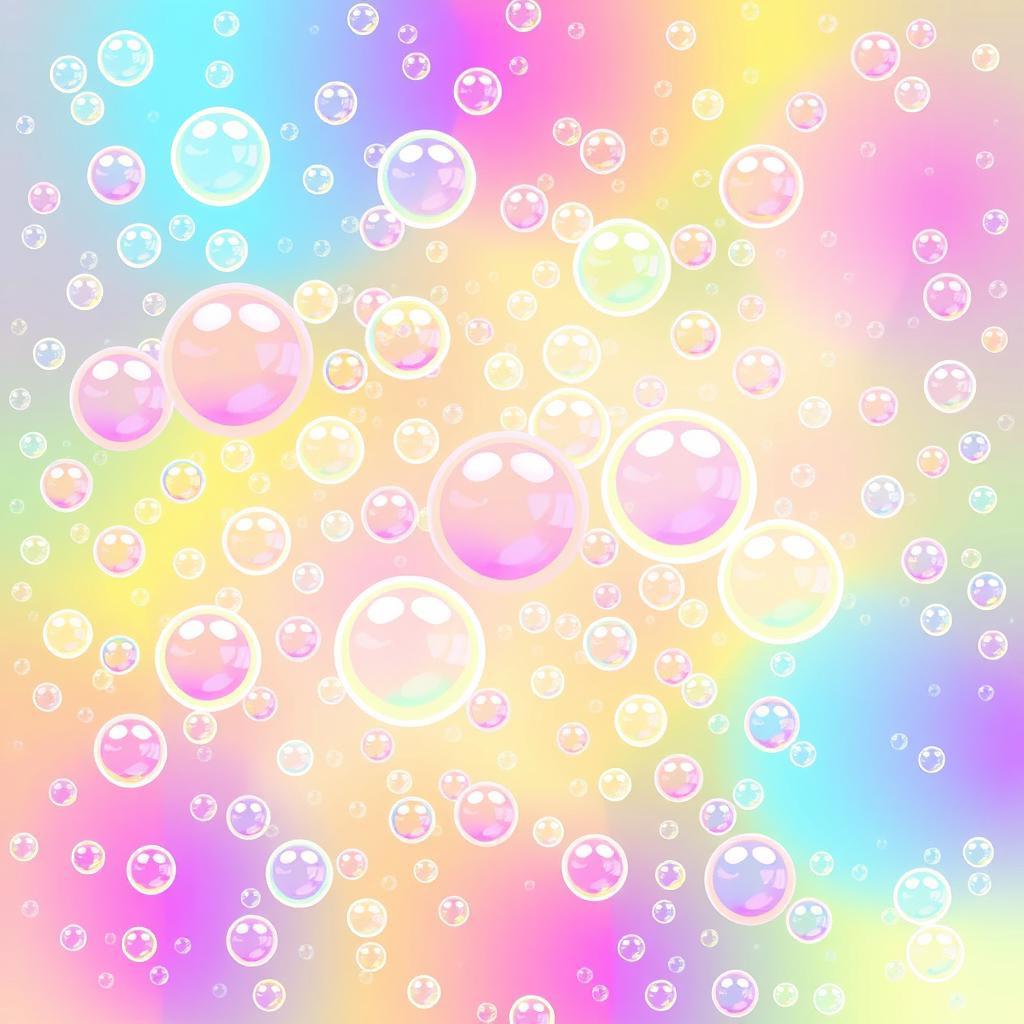 A pixelated 2D composition featuring a chaotic pattern filled with numerous small soap bubbles, some of which are depicted bursting